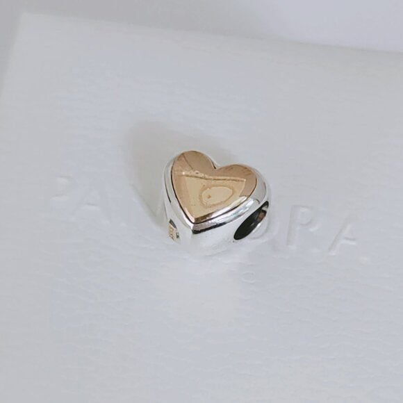 Pandora Domed Golden Heart Charm Dangle S925 Sterling Silver Bracelet Pendant - Picture 7 of 8